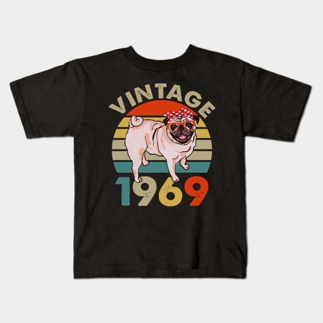 Vintage 50th Birthday Pug Shirt Pug Dog Vintage 1969 Classic Kids T-Shirt by Simpsonfft